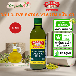 Dầu olive siêu nguyên chất Extra Virgin ép lạnh hữu cơ Bragg 473ml