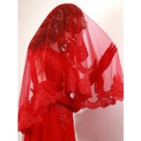Đầu sợi màu đỏ cổ điển ren che mặt đầu kiểu Trung Quốc ngắn sợi mềm chụp ảnh Lữ Đoàn chụp ảnh đạo cụ cô dâu đám cưới