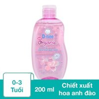 Dầu tắm & gội 2in1 cho bé D-nee Organic chiết xuất hoa anh đào 200 ml (0 - 3 tuổi)