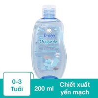 Dầu tắm & gội 2in1 cho bé D-nee Organic chiết xuất yến mạch 200 ml (0 - 3 tuổi)