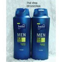 Dầu tắm gội xả 3 in 1 Suave men Mỹ 828ml