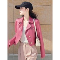 Đầu Thu 2024 Phong Cách Mới Thoáng Mát Sa Áo Khoác Cao Cấp Mỹ Retro Màu Hồng Áo Khoác Nữ 0690