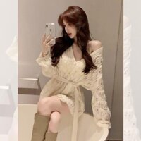 Đầu Thu Phong Cách Mới Top ins Móc Áo Len Nhật Bản Lười Retro Thiết Kế Rời Niche Nữ Dệt Kim Cardigan