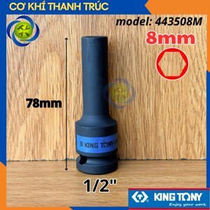Đầu tuýp 1/2″ đen dài lục giác 8mm 443508M Kingtony