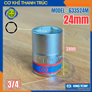 Đầu tuýp 6 góc 3/4" Kingtony 633524M, 24mm