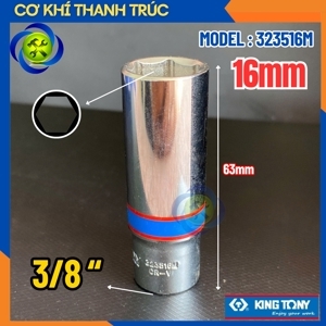 Đầu tuýp dài 3/8" Kingtony 323516M, 16mm