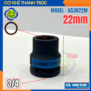 Đầu tuýp đen 22 x 50mm 3/4 inch Kingtony 653022M