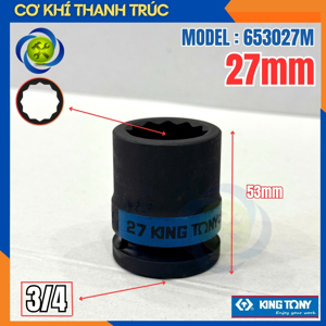 Đầu tuýp đen 27 x 53mm 3/4 inch Kingtony 653027M