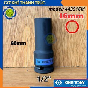 Đầu tuýp đen dài 16mm chuôi 1/2" Kingtony 443516M