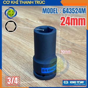 Đầu tuýp đen dài 3/4 inch lục giác Kingtony 643524M