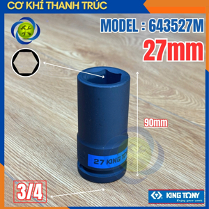 Đầu tuýp đen dài 3/4 inch lục giác Kingtony 643527M