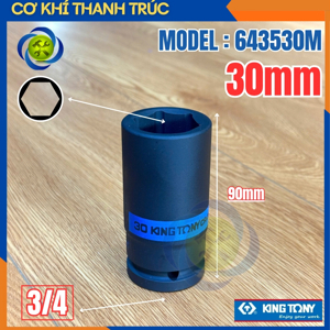 Đầu tuýp đen dài 3/4 inch lục giác Kingtony 643530M
