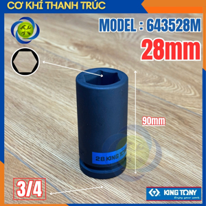 Đầu tuýp đen dài 3/4 inch lục giác Kingtony 643528M