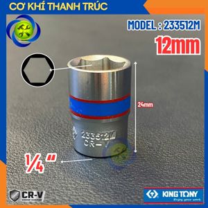 Đầu tuýp ngắn 1/4 inch lục giác 12mm Kingtony 233512M