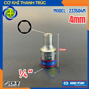 Đầu tuýp ngắn 1/4 inch lục giác 4mm Kingtony 233504M