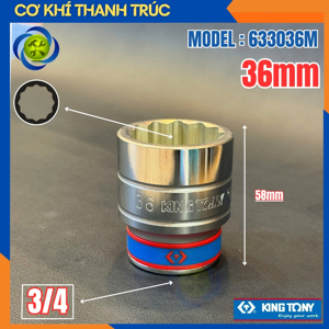 Đầu tuýp ngắn 3/4″ 12 cạnh Kingtony 633036M