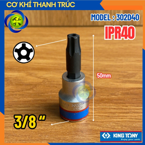 Đầu tuýp sao 5 cạnh có lỗ 3/8 size IPR40 Kingtony 302D40