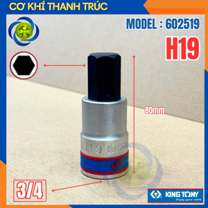 Đầu tuýp trắng 3/4 inch bit lục giác Kingtony 602519
