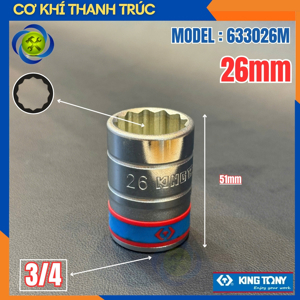 Đầu tuýp trắng ngắn 3/4″ 12 cạnh Kingtony 633026M