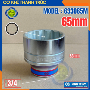 Đầu tuýp trắng ngắn 3/4″ 12 cạnh Kingtony 633065M