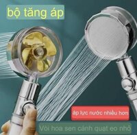 Đầu Vòi Hoa Sen Tăng Áp Cánh Quạt Đầu Xoay 360 độ Có Nút Nhấn Tắt Nước, Tiết Kiệm Nước Bao Gồm Dây Sen