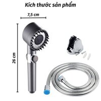Đầu vòi hoa sen tăng áp có đầu chải Silicon hỗ trợ Massage,dây sen bằng inox mạ crom,tặng cài sen