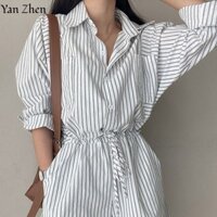 Đầu Xuân Phong Cách Hàn Quốc Tính Khí Mới Sọc Hoang Dã Dây Rút Giảm Béo Áo liền quần Thường Ngày