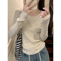 Đầu Xuân Phong Cách Hàn Quốc Mặc Tính Khí Cổ Chữ u Đáy Áo Sơ Mi Nữ Thiết Kế Họa Tiết Bên Trong Mềm Mại Sáp Đan Áo Len Áo Len Top