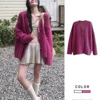 Đầu Xuân Sang Trọng Phong Cách Hàn Quốc Áo Len Hồng Cardigan Áo Khoác Nữ 2025 Phong Cách Mới Lười Phong Cách Dệt Kim Hàng Đầu