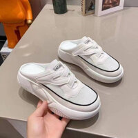 Daxingzhe Baotou Nửa Dép Nữ Giày Ngoài Bàn Đạp Thoáng Khí Giày Trắng Lười Giày Nữ