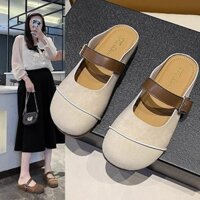 Daxingzhe Baotou Nửa Dép Nữ Bên Ngoài Mặc Flat Mary Jane Giày Lười Boken Mules