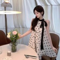 Daxingzhe Chanel Nơ Chấm Bi Voan Đầm Nữ Siêu Đẹp Dây Ống Top Váy