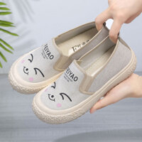Daxingzhe Đế Phẳng Lười Slip-On Giày Vải Họa Tiết Đế Mềm Nhẹ Giày Nữ Siêu Nhẹ Siêu Mềm Buck
