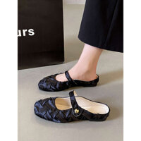 Daxingzhe Flat Toe-Covered Nửa Dép Nữ Mặc Ngoài Váy Dạ Hội Mary Jane Dép