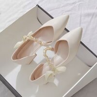 DAXINGZHE Giày một lớp ngọt ngào nữ Giày cao gót nơ mũi nhọn