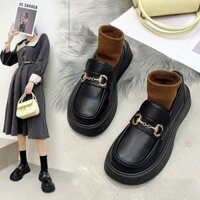 Daxingzhe Giày Ngón Chân Lớn Nữ Đế Ren Mũi Tròn Dày Derby Giày Búp Bê Mori Đen Da Nhỏ Giày Đơn