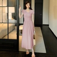 Daxingzhe Hồng Mori Đầm Nữ Đi Làm Đẹp Váy Dài Hình Quả Lê Thân Váy Eo Hẹp