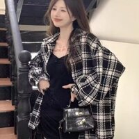 Daxingzhe Kẻ Sọc Áo Khoác Nữ Dày Rời Thường Ngày Giữa Chiều Dài Áo Sơ Mi Nữ