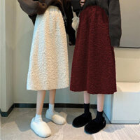 Daxingzhe Lamb Sang trọng Váy chữ A Ngày nữ Áo len phù hợp với váy dài vừa phải