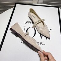 Daxingzhe Mũi Nhọn Ngọc Trai Đế Bằng Giày Da Lộn Nữ Đế Phẳng Đế Mềm Mary Jane Giày