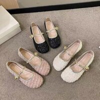 Daxingzhe Mũi Vuông Sequined Mary Jane Giày Bơm Giày Đế Bằng