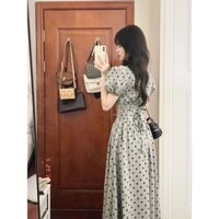 Daxingzhe Puff Tay Chấm Bi Áo Sơ Mi Nhỏ + Váy Dài Nửa Chiều Dài Hai Mảnh Phong Cách Mới Bộ Đồ Thời Trang Nẹp-Váy Hợp Thời Trang