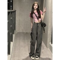 Daxingzhe Quần yếm nữ dáng rộng thon gọn hơn trông thường ngày Quần ống rộng