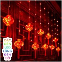 Dây 10 Đèn Lồng Đỏ Trang Trí Tết Năm Mới Dài 3M Thả 80X60CM