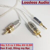 Dây 3.5 ra 2 Đầu AV , Dây đan 8 sợi Đồng mạ Bạc, chuyên nhạc lossless audio từ điện thoại (bạc)