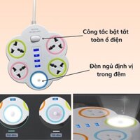 [Dây 5M] Phích Cắm Điện Đa Năng 4 Ổ Cắm Và 4 Cổng USB, Dây Dài 5 Mét