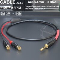 Dây 6 ly mono ra hoa sen chuyển âm thanh từ Đàn Mixer sang Loa Âm ly - DIY 1/4 TS to 2 RCA audio cable