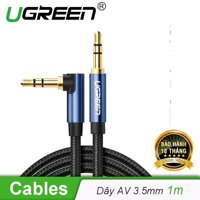 Dây âm thanh 3.5mm 1 đầu vuông góc vỏ bện vải sợi tổng hợp dài 1M UGREEN AV112 60179 (dây màu đen đầu màu xanh) [bonus]