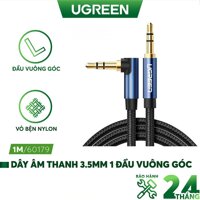 Dây âm thanh 3.5mm 1 đầu vuông góc màu xanh, dây bện vải sợi tổng hợp UGREEN AV112- Hàng chính hãng - 1m - 60179