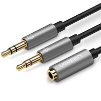 Dây Audio chuyển tai nghe 3.5mm đầu cái sang 2 đầu Mic và Tai nghe đầu đực mạ vàng dài 20CM UGREEN AV140 20899 - màu xám - Hàng Chính Hãng
